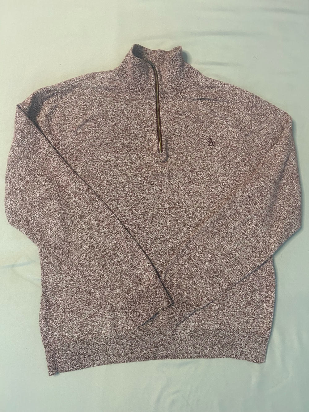 Original Penguin Quarter Zip Knit Sweater – Burgundy Marl Pullover – Men’s Large